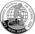 Эквадор, Футбол, ЧМ-1986, Футболист, 1000 Сукре, Серебро, Пруф-миниатюра